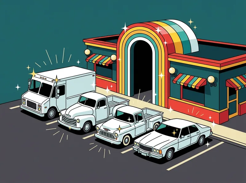 A lineup of freshly washed fleet vehicles parked outside the wash
