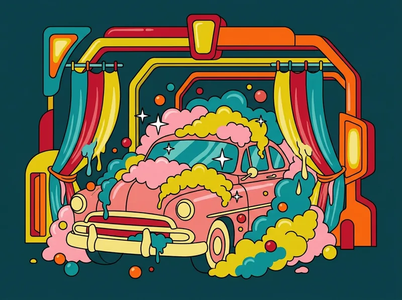 A car buried in colorful foam during the foam bath