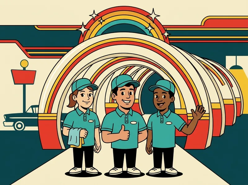Three smiling Shine Time crew members at the tunnel entrance